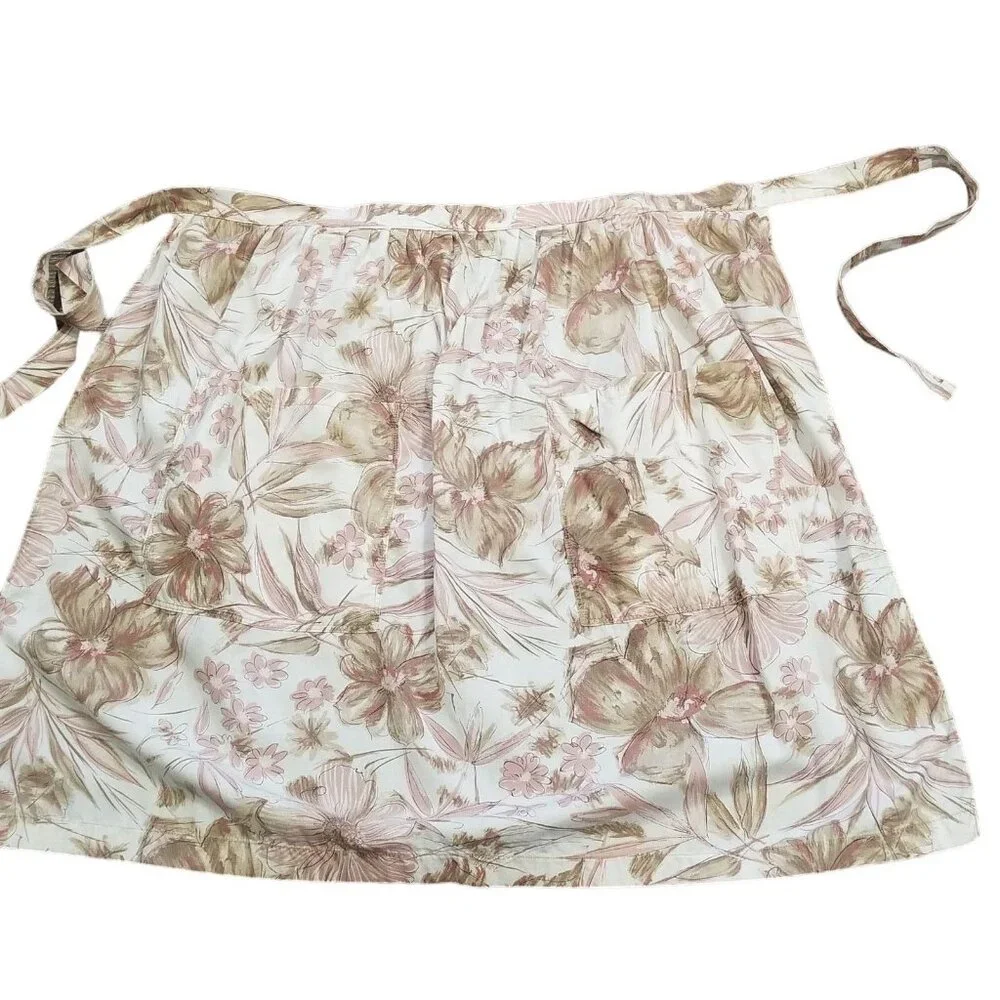 Vintage‎ Handmade Floral Half Apron Pockets Cottagecore Garden Farm Chore